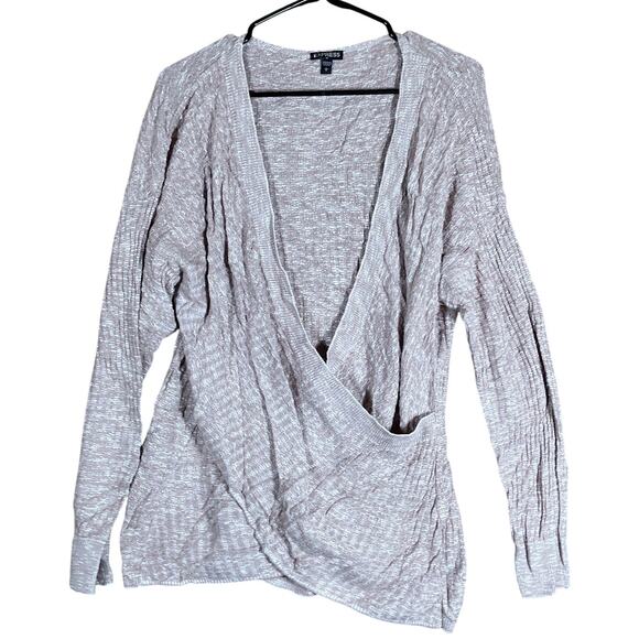 Express Women Sweater Tan Deep V Wrap Long Sleeve Knitted Large - Picture 1 of 11